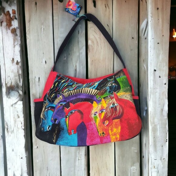 Laurel Burch Wild Horses of Fire Medium Equestrian Hobo Tote Shoulder Purse Bag - Picture 2 of 16
